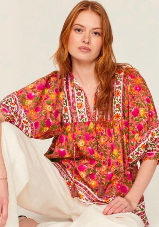 Mille Tops - Mille x Tuckernuck Top Thalia Passionfruit Billow Floral Boho Blouse Shirt XXS
